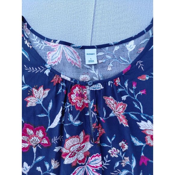 Old Navy Long Sleeve Global Fashion Dress Large Navy Floral Gathered Cottagecore - Picture 3 of 10